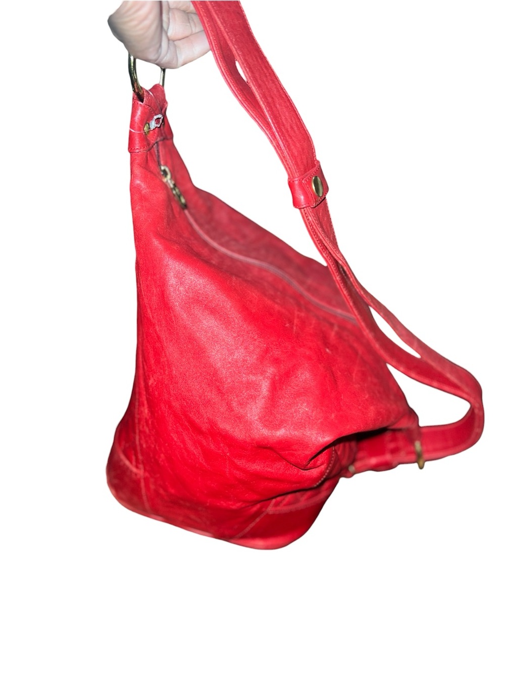 Marino Orlandi Red Leather Shoulder Bag Multicolor Logo-Print Lining Made Italy